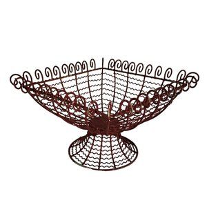 Vintage French Country Farmhouse Wire Pedestal Basket Square Scroll Shabby Chic